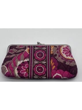 Vera Bradley Double Kisslock Clutch Wallet Carnaby, Burgundy, Floral Pattern.